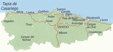 Mapa de Asturias señalando Tapia de Casariego